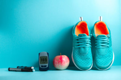 Apfel Sportschuhe Diabetes Ernährung Blutzuckermessung